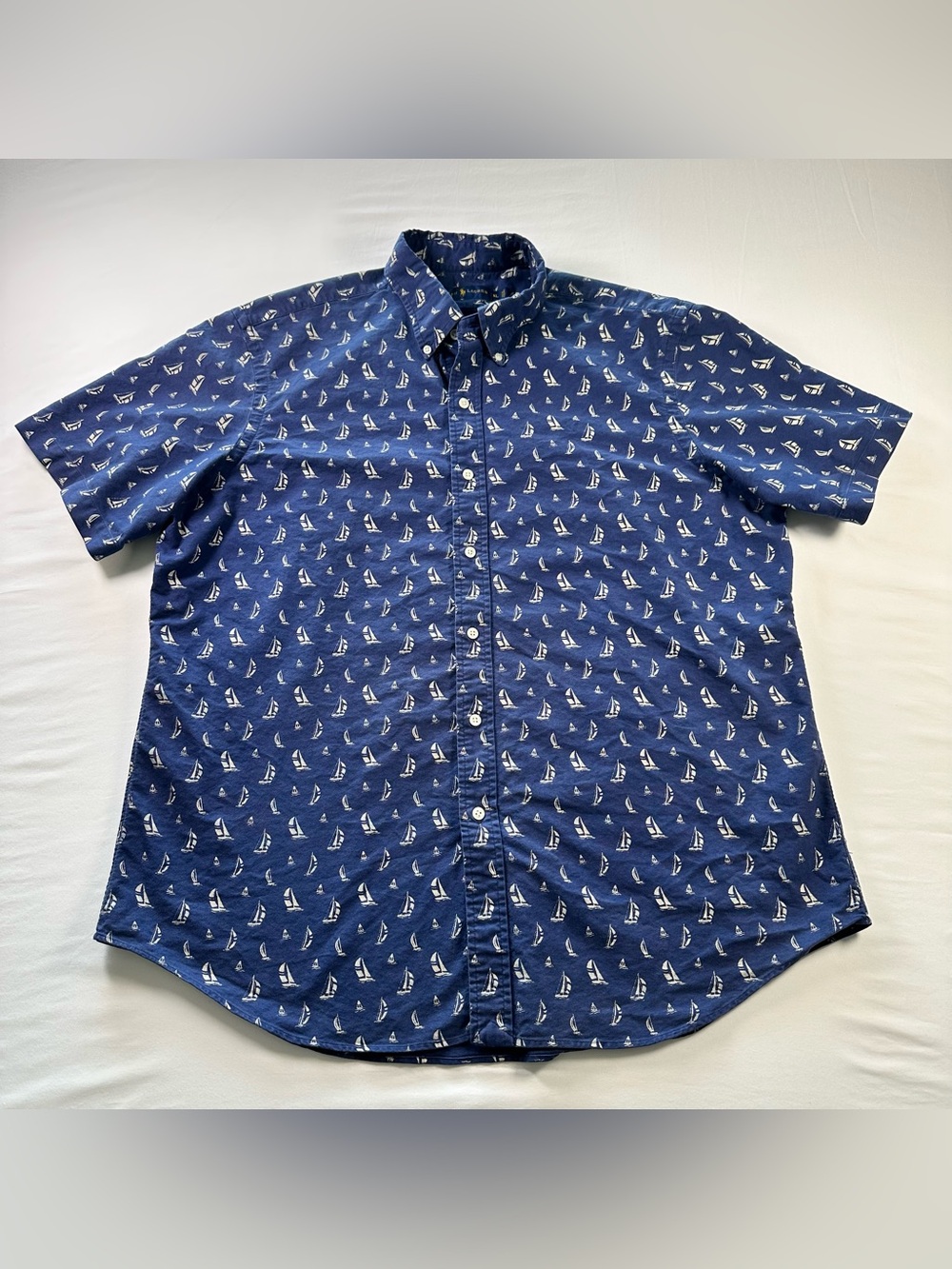 Ralph Lauren Nautical Sailboat Shirt Mens XL Blue Coastal Preppy Short Sleeve